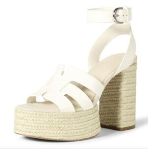 New The Drop  Espadrille Strappy Heeled Sandals In White/ Natural Combo Size 10